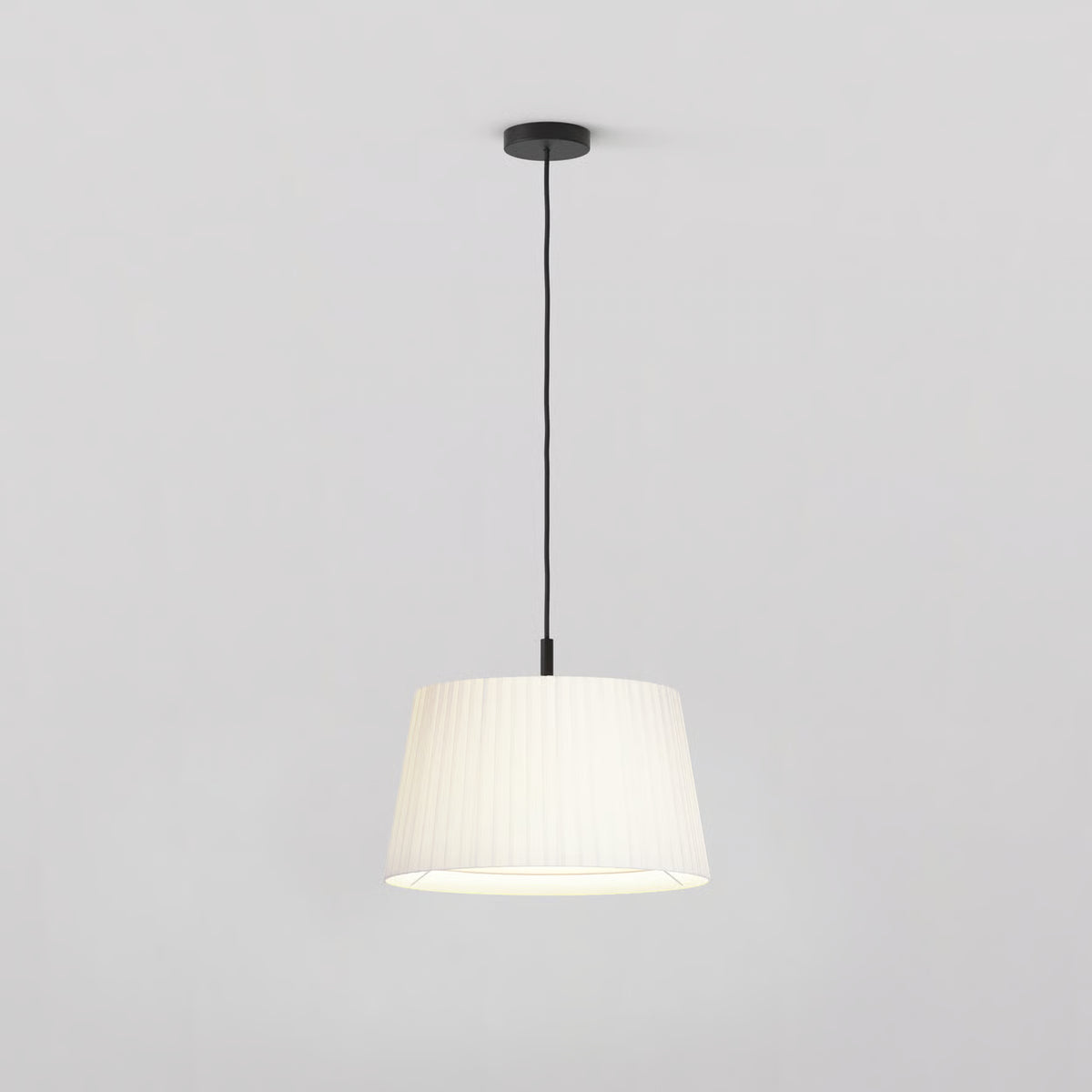 Pendant in Matt Black with Tapered Round 400 Pleated Shade in White