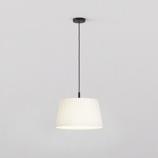 Pendant in Matt Black with Tapered Round 400 Pleated Shade in White