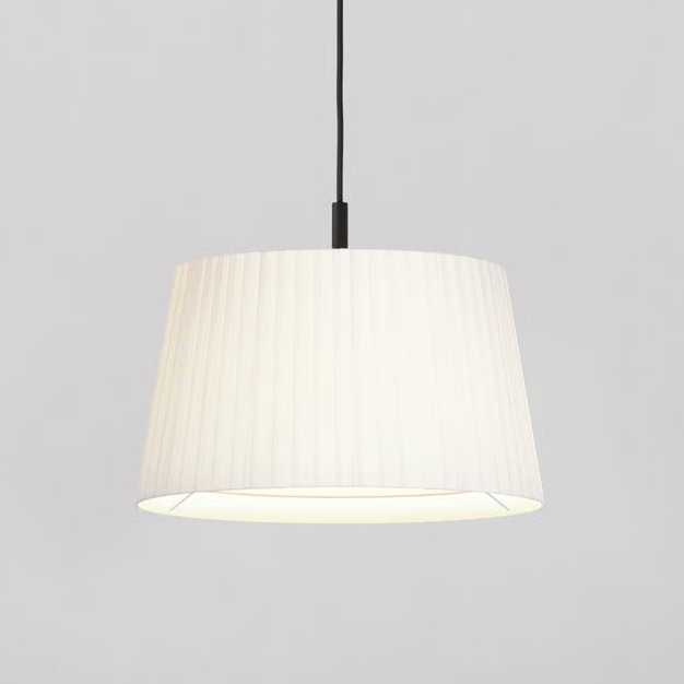 Astro Pendant in Matt Black with Tapered Round 400 Pleated Shade in White