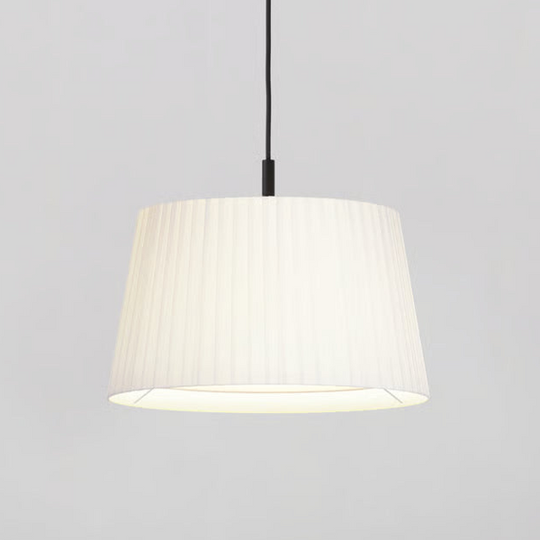 Pendant in Matt Black with Tapered Round 400 Pleated Shade in White