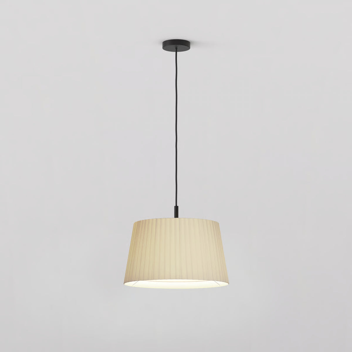 Astro Pendant in Matt Black with Tapered Round 400 Pleated Shade in Putty