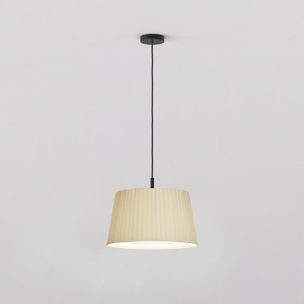 Pendant in Matt Black with Tapered Round 400 Pleated Shade in Putty