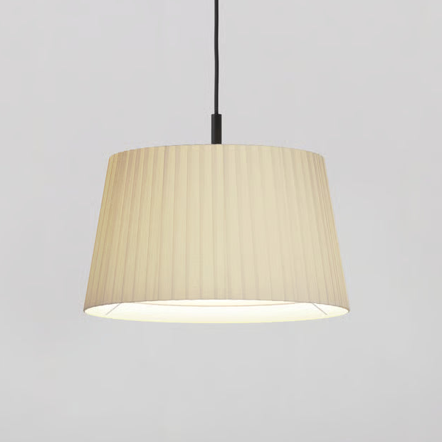 Pendant in Matt Black with Tapered Round 400 Pleated Shade in Putty