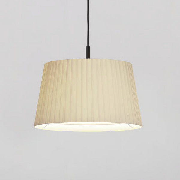 Pendant in Matt Black with Tapered Round 400 Pleated Shade in Putty