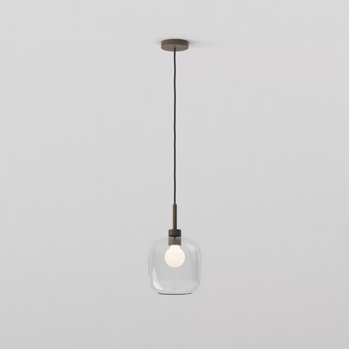 Pendant in Bronze with Curve Glass 220 Shade in Clear Glass