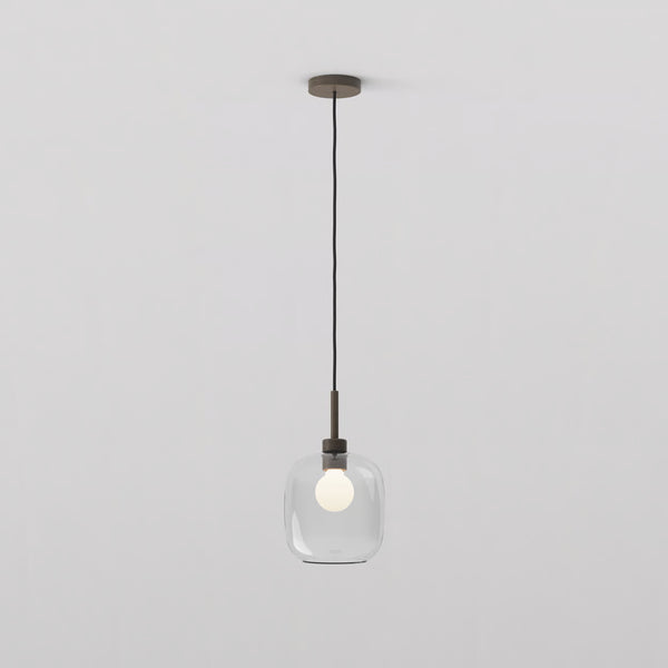 Pendant in Bronze with Curve Glass 220 Shade in Clear Glass