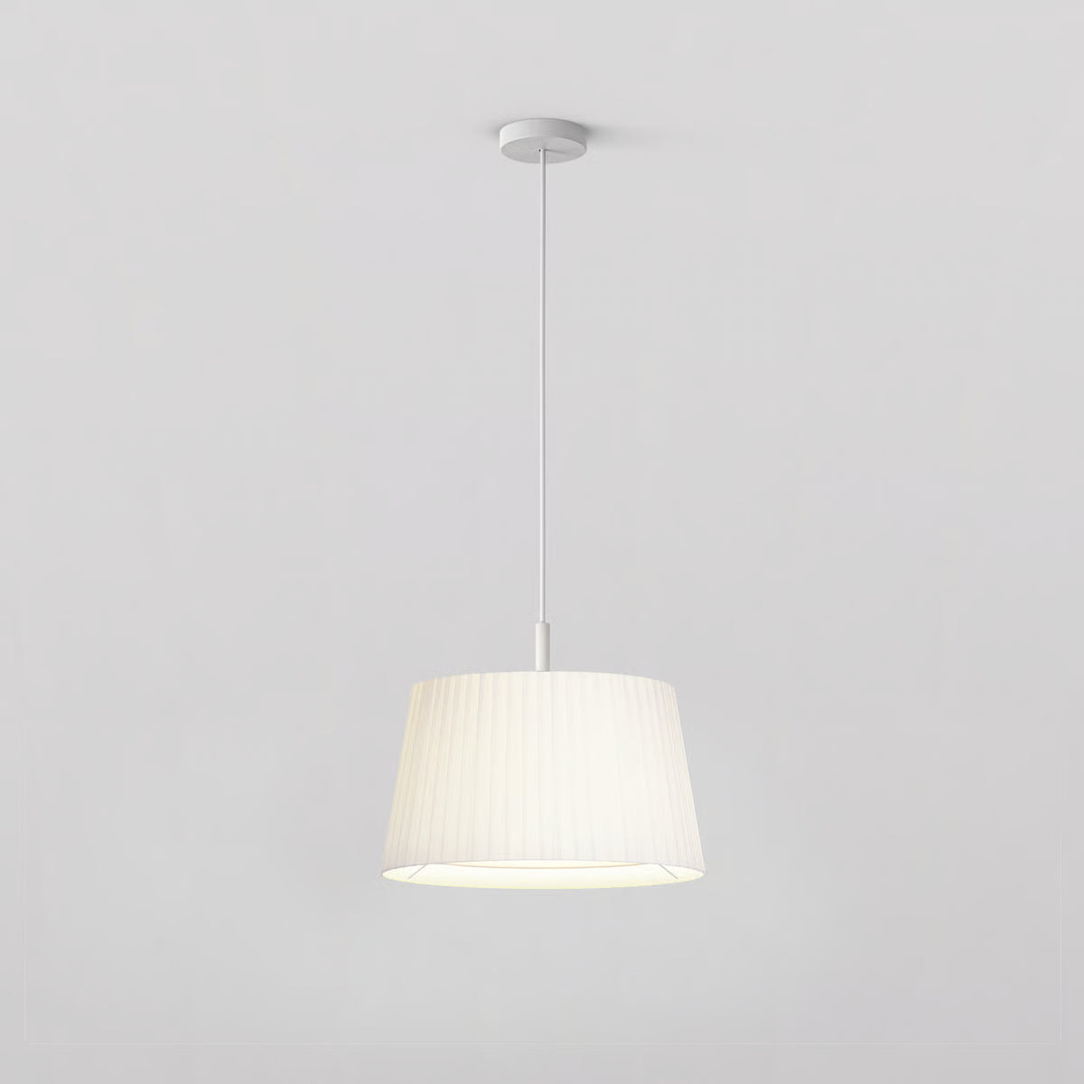 Pendant in Matt White with Tapered Round 400 Pleated Shade in White
