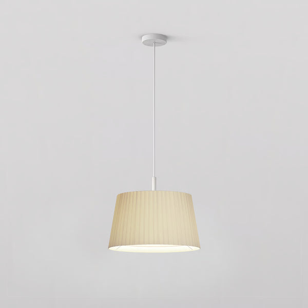 Pendant in Matt White with Tapered Round 400 Pleated Shade in Putty