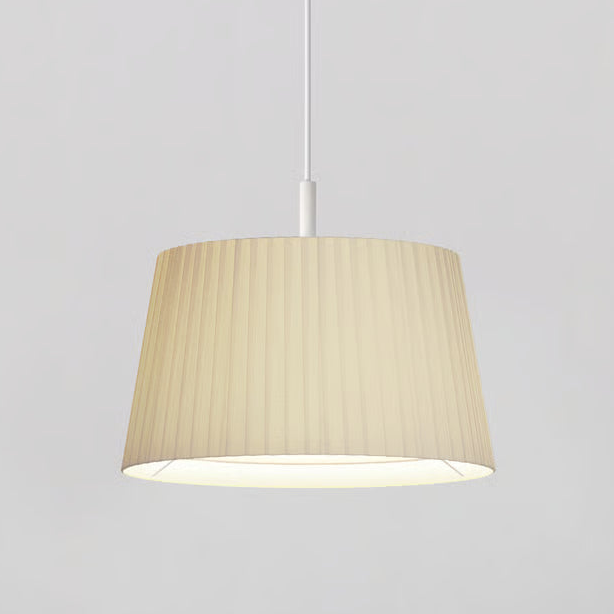 Pendant in Matt White with Tapered Round 400 Pleated Shade in Putty