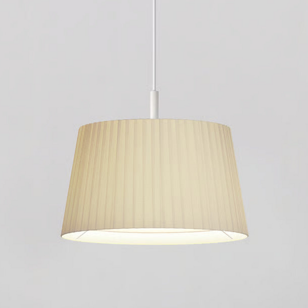 Pendant in Matt White with Tapered Round 400 Pleated Shade in Putty