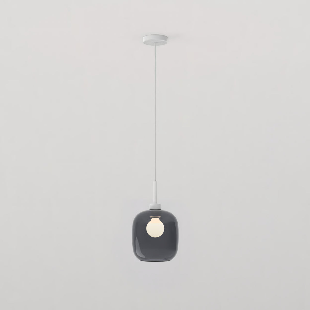 Pendant in Matt White with Curve Glass 220 Shade in Dark Smoke