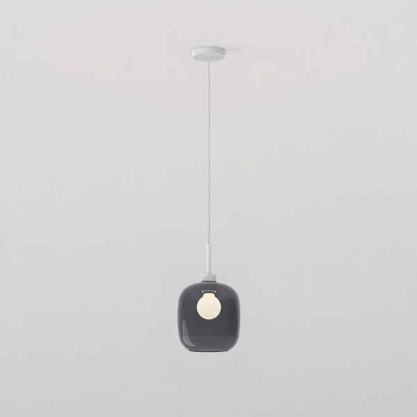 Pendant in Matt White with Curve Glass 220 Shade in Dark Smoke
