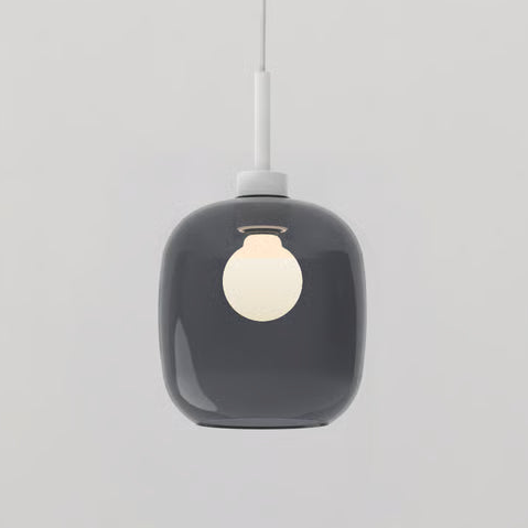 Pendant in Matt White with Curve Glass 220 Shade in Dark Smoke