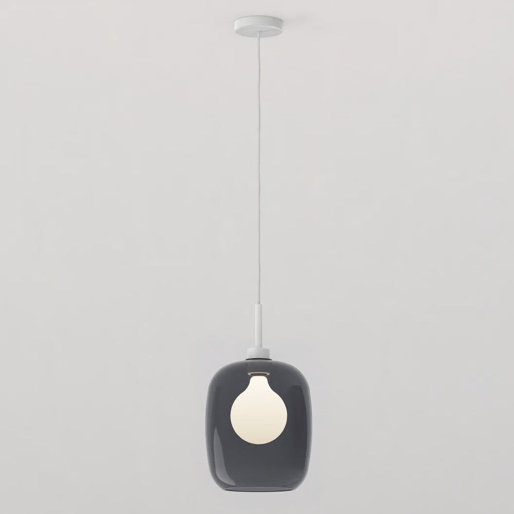Pendant in Matt White with Curve Glass 285 Shade in Dark Smoke