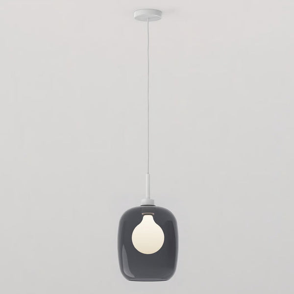 Pendant in Matt White with Curve Glass 285 Shade in Dark Smoke