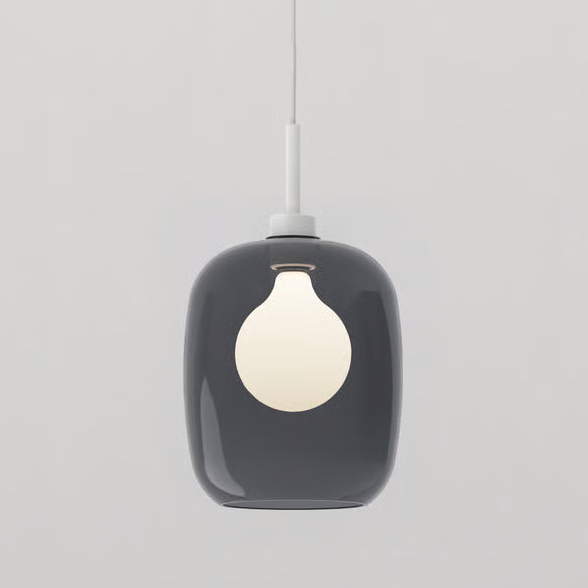 Pendant in Matt White with Curve Glass 285 Shade in Dark Smoke
