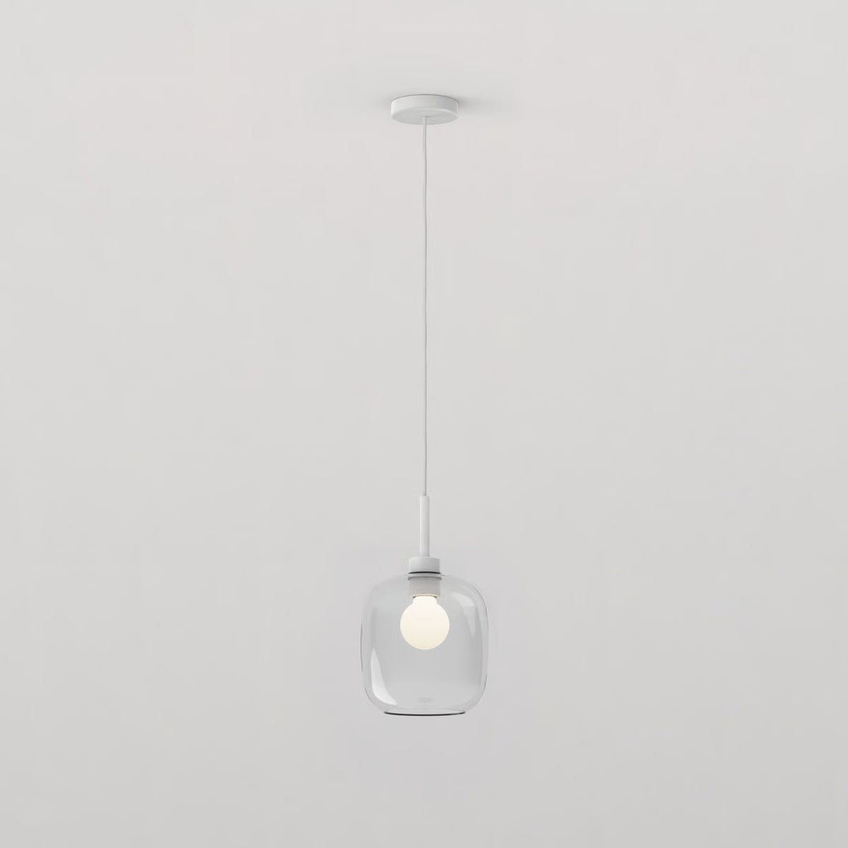 Pendant in Matt White with Curve Glass 220 Shade in Clear Glass