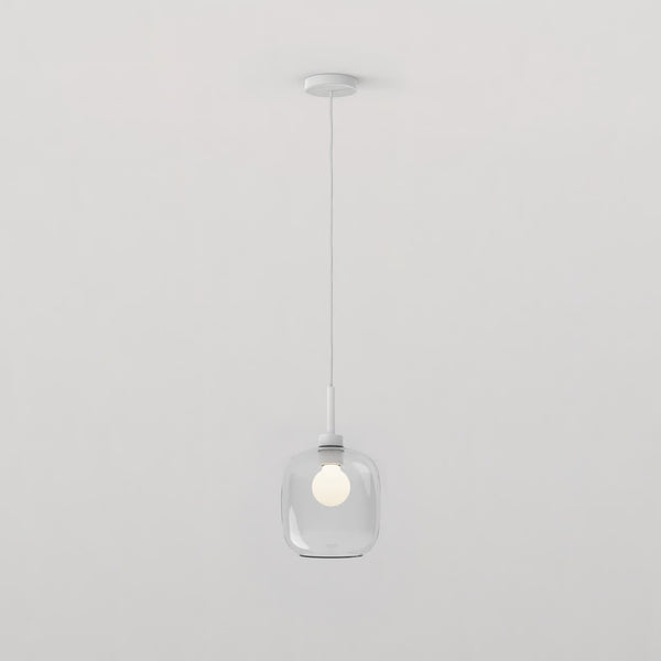 Pendant in Matt White with Curve Glass 220 Shade in Clear Glass