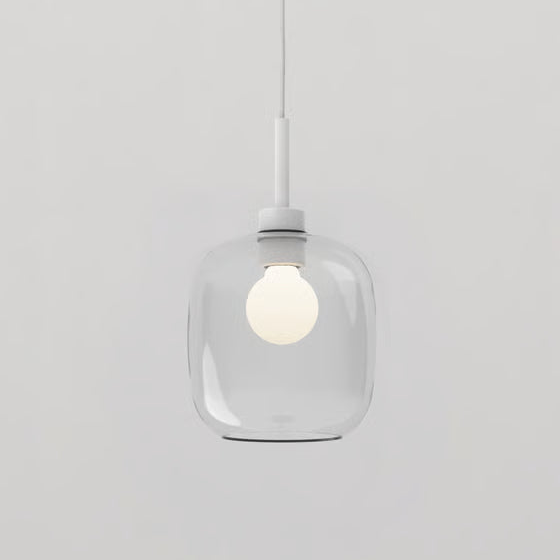 Pendant in Matt White with Curve Glass 220 Shade in Clear Glass