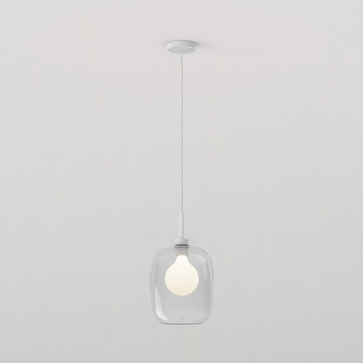 Pendant in Matt White with Curve Glass 285 Shade in Clear Glass