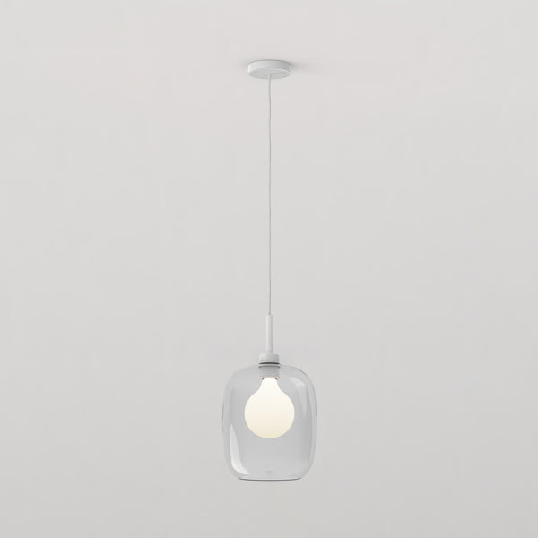 Pendant in Matt White with Curve Glass 285 Shade in Clear Glass