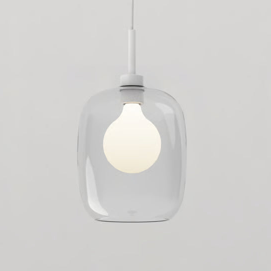 Pendant in Matt White with Curve Glass 285 Shade in Clear Glass