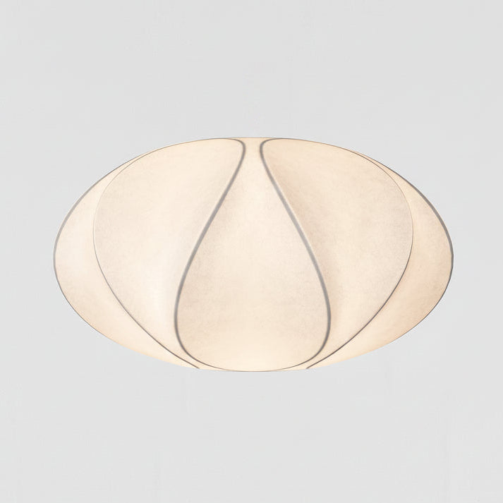 White oval ceiling light with a ribbed texture