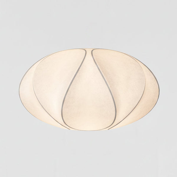 White oval ceiling light with a ribbed texture