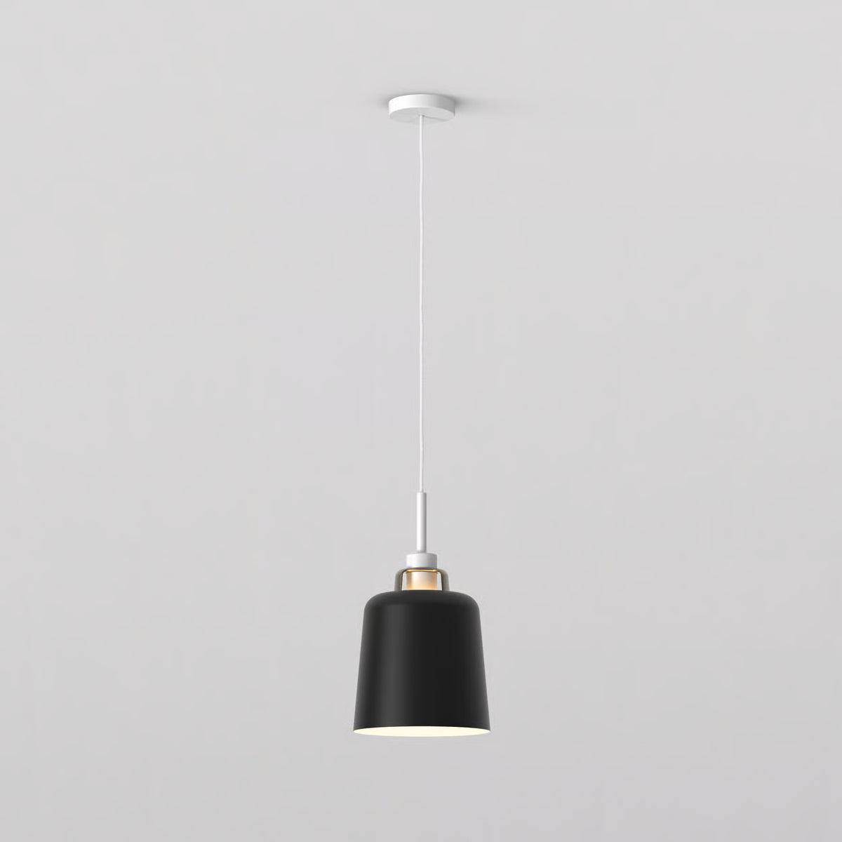 Pendant In Matt White with Camden 220 Shade in Matt Black with Brass Detail