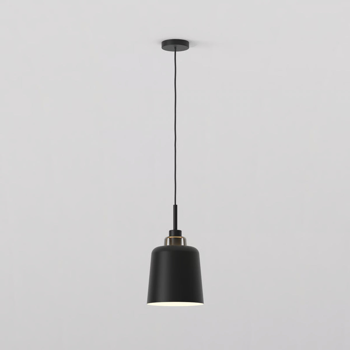 Pendant with Camden 220 Shade in Matt Black with Brass Detail
