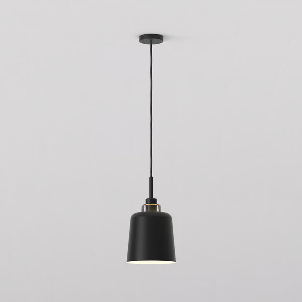 Pendant with Camden 220 Shade in Matt Black with Brass Detail