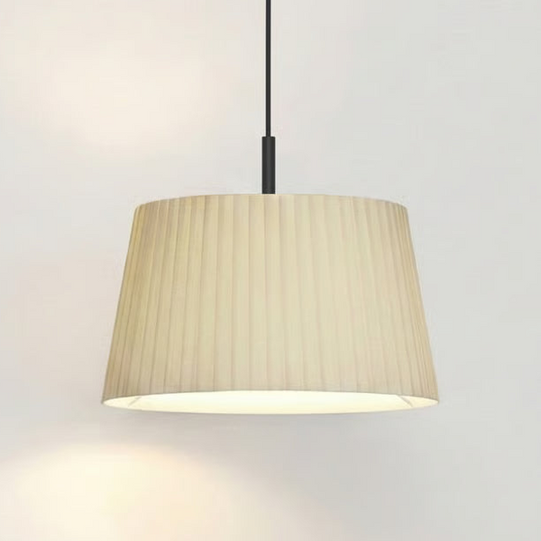 Cream pleated pendant light with black cord