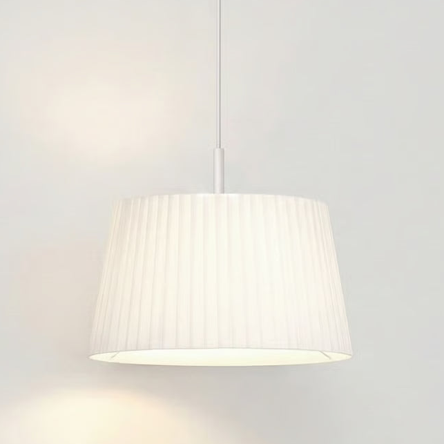 White pleated pendant lamp with a conical shade