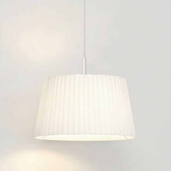 White pleated pendant lamp with a conical shade