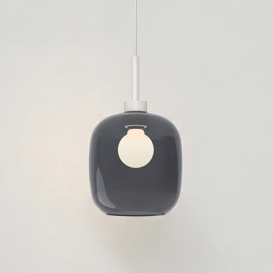 Grey pendant light with a white bulb