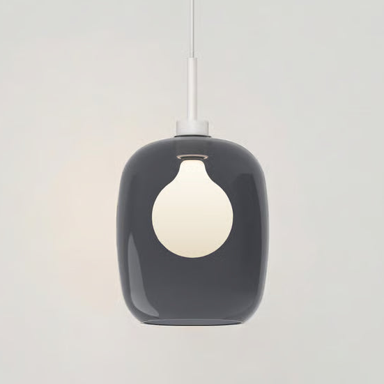 Grey glass pendant light with a white bulb
