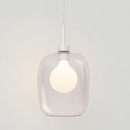 Clear glass pendant light with a white bulb