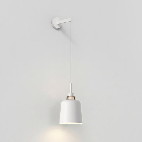 White wall lamp with a cylindrical shade and a gold accent