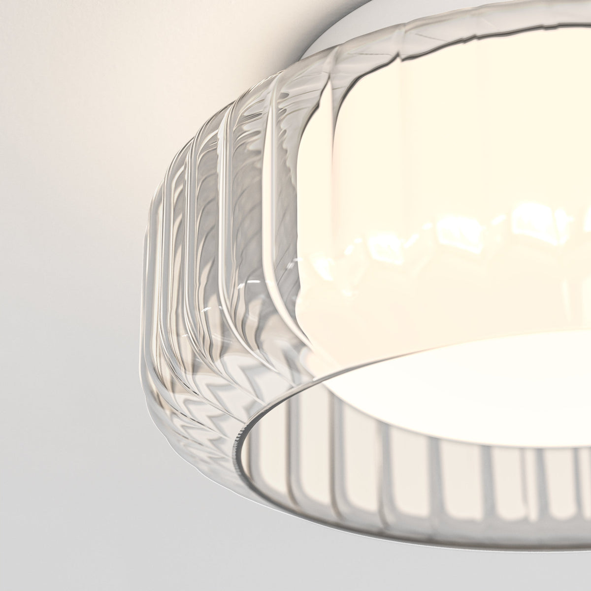 Toro 385 IP44 Ceiling Light in Matt White with Clear Ribbed Glass Shade