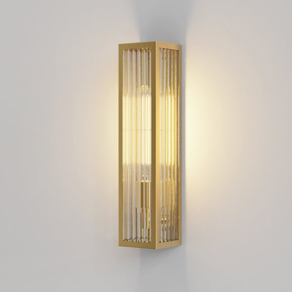 Harvard IP44 Coastal Wall Light in in Brushed Brass with Ribbed Glass
