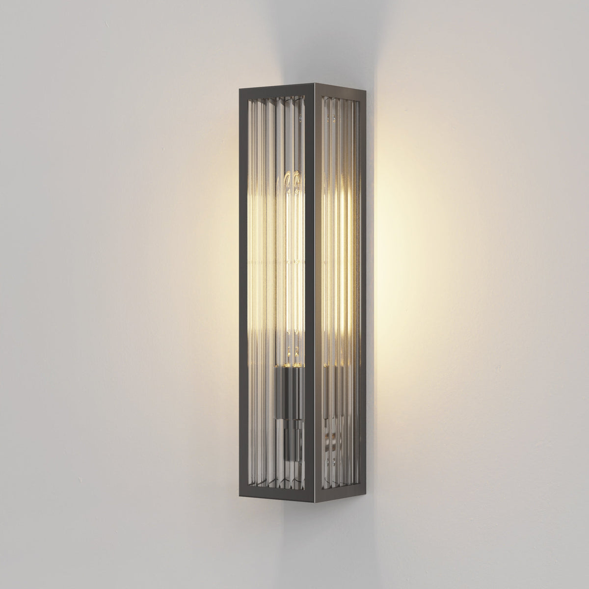 Harvard IP44 Coastal Wall Light in in Brushed Gun Metal Grey with Ribbed Glass