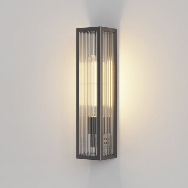 Harvard IP44 Coastal Wall Light in in Brushed Gun Metal Grey with Ribbed Glass