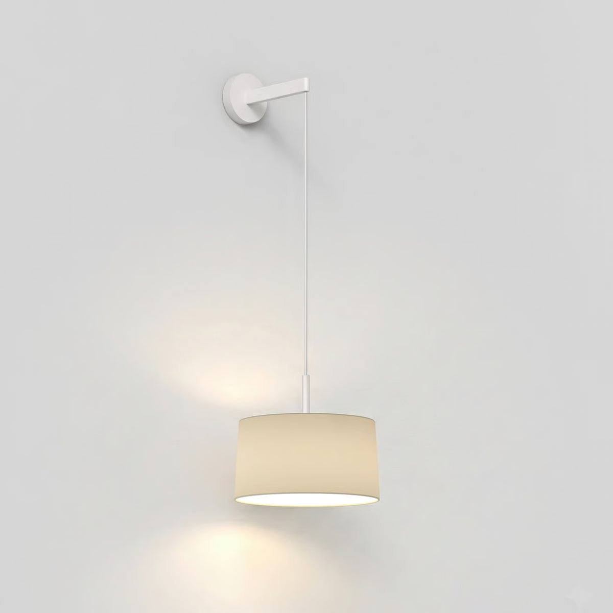 White wall lamp with a cream fabric shade