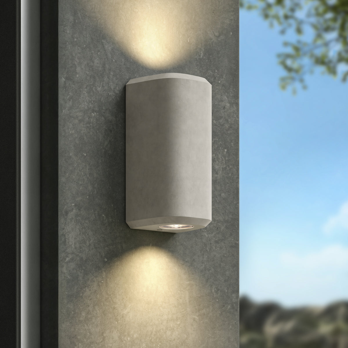 Brixham IP44 Exterior Coastal Up & Down Wall Light in Grey Concrete