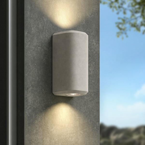 Brixham IP44 Exterior Coastal Up & Down Wall Light in Grey Concrete