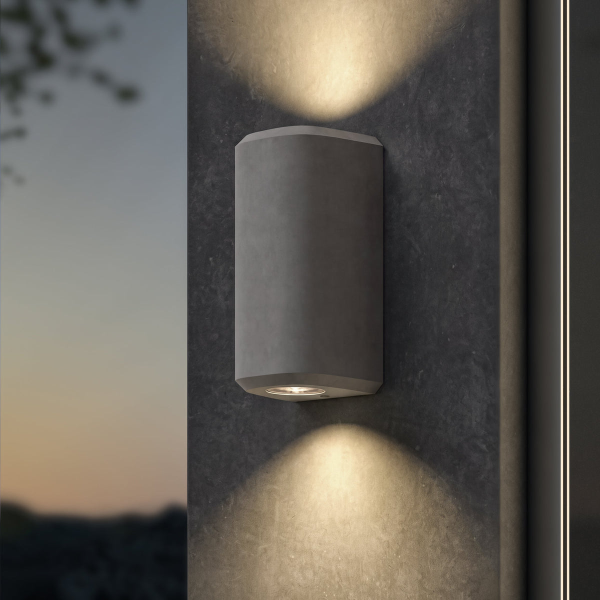 Brixham IP44 Exterior Coastal Up & Down Wall Light in Grey Concrete