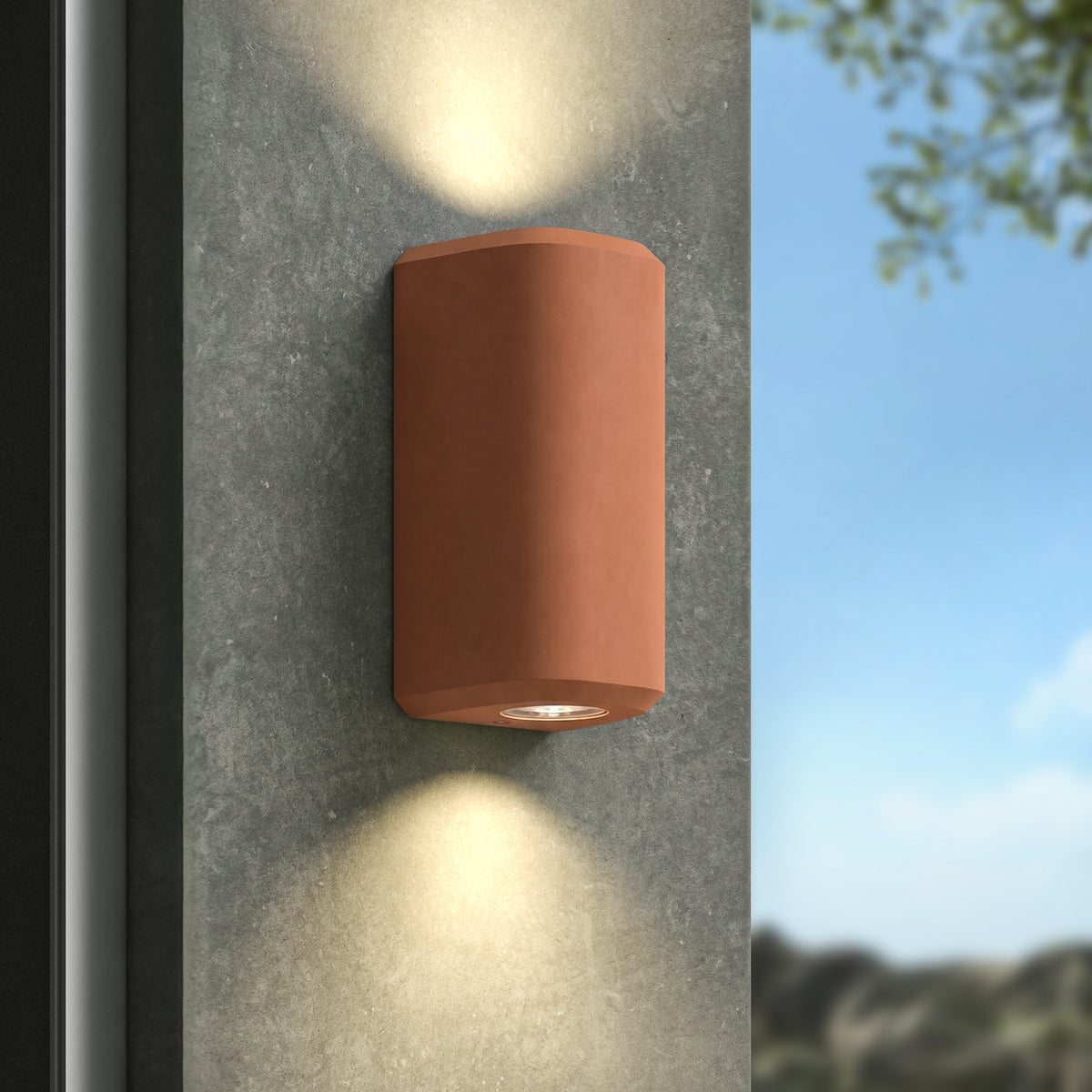 Brixham IP44 Exterior Coastal Up & Down Wall Light in Terracotta Concrete
