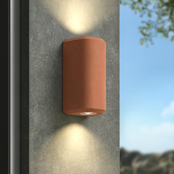 Brixham IP44 Exterior Coastal Up & Down Wall Light in Terracotta Concrete