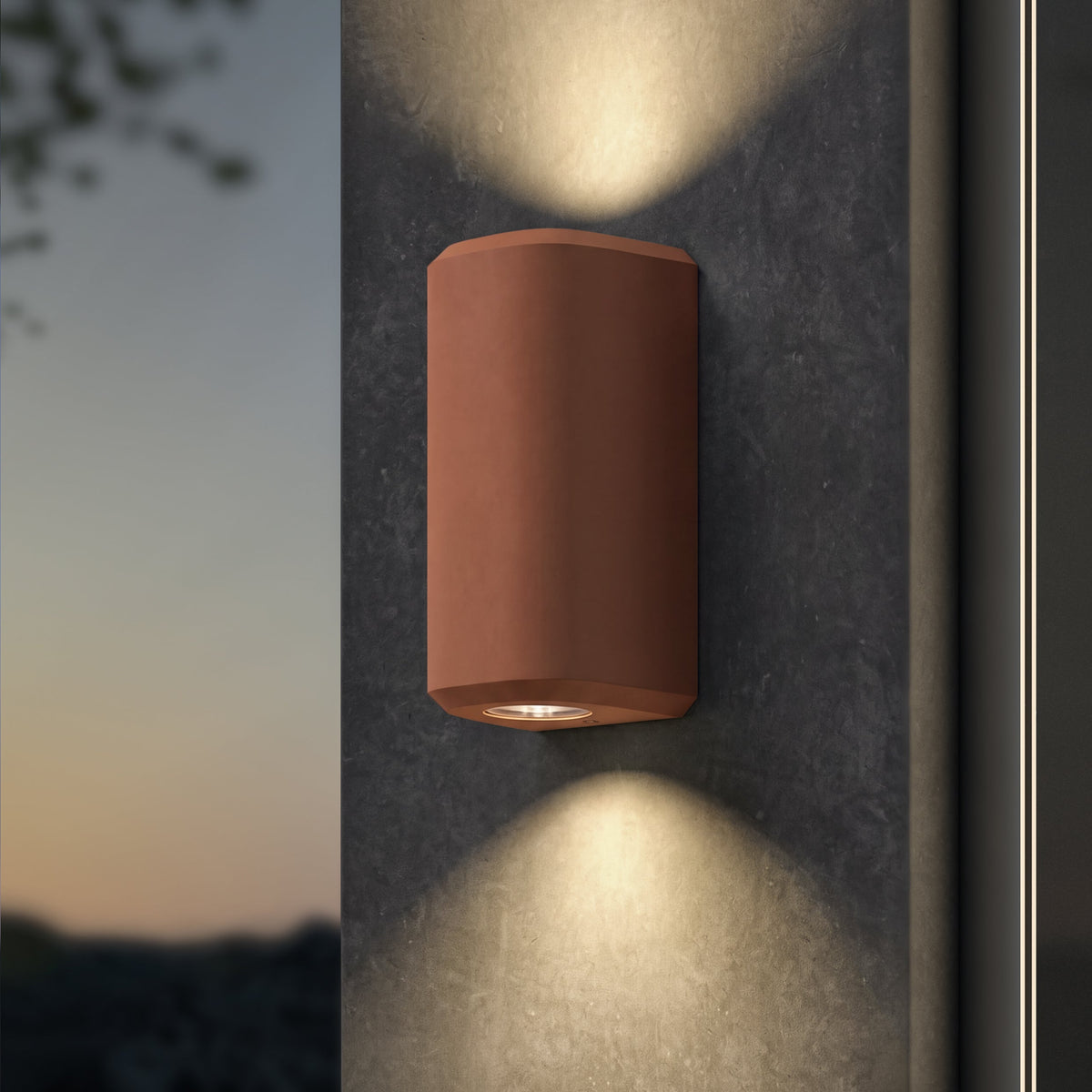Brixham IP44 Exterior Coastal Up & Down Wall Light in Terracotta Concrete