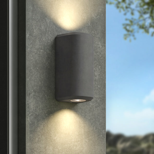 Brixham IP44 Exterior Coastal Up & Down Wall Light in Charcoal Concrete